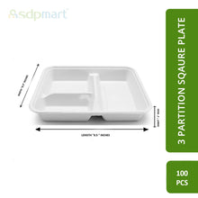 Load image into Gallery viewer, SDPMart Bagasse 3 Partition Square Plates
