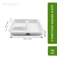 Load image into Gallery viewer, SDPMart Bagasse 3 Partition Square Plates