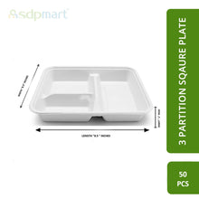 Load image into Gallery viewer, SDPMart Bagasse 3 Partition Square Plates