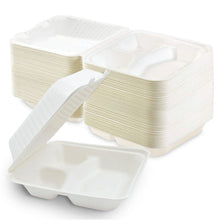 Load image into Gallery viewer, 8&quot; 3-Compartment Clamshell Sugarcane Take-out Container