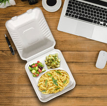 Load image into Gallery viewer, 8&quot; 3-Compartment Clamshell Sugarcane Take-out Container