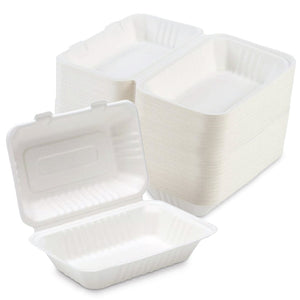 9"x6" Clamshell Sugarcane Take-out Container